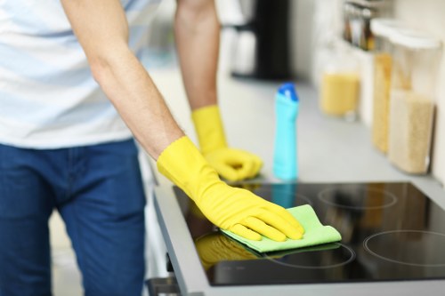 Experienced Fulham cleaner sanitising a bathroom